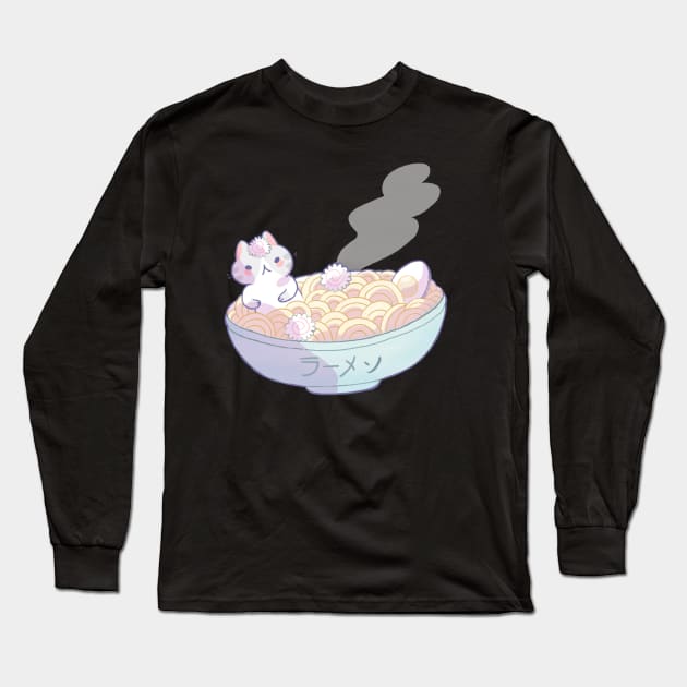 Ramen cat Long Sleeve T-Shirt by Milkkoyo